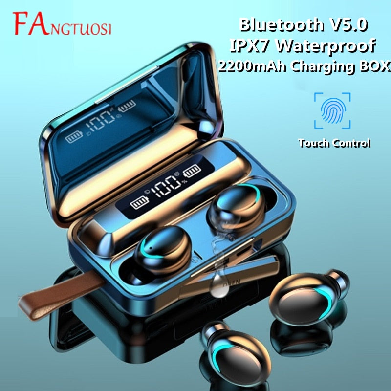 09 9D TWS Bluetooth 5.0 Auriculares 2200mAh Caja de carga Auriculares inalámbricos Estéreo Deportes Auriculares impermeables Auriculares con micrófono