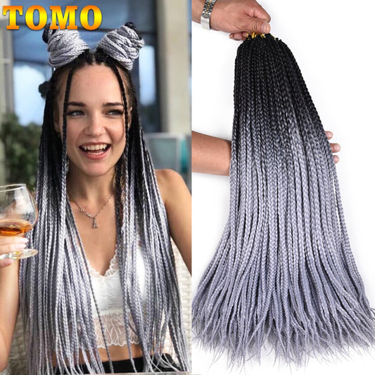 TOMO Box Braids Crochet Hair Long 24 Inch Pre-Looped Crochet Braids For Women Girls Ombre Synthetic Braiding Hair Extensions