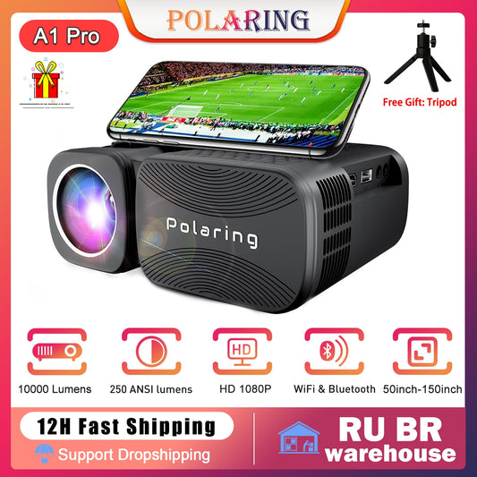 Polaring A1 Pro Proyector 1080P Proyectores digitales Proyector de video 5G Wifi 10000 lúmenes 250Ansi Cinema Home Camping Proyector