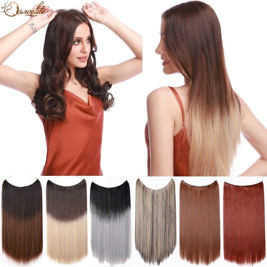 S-noilite Synthetic 20inch Invisible Wire No Clip One Piece Hair Extension 64 Colors False Hair Hairpieces For Women